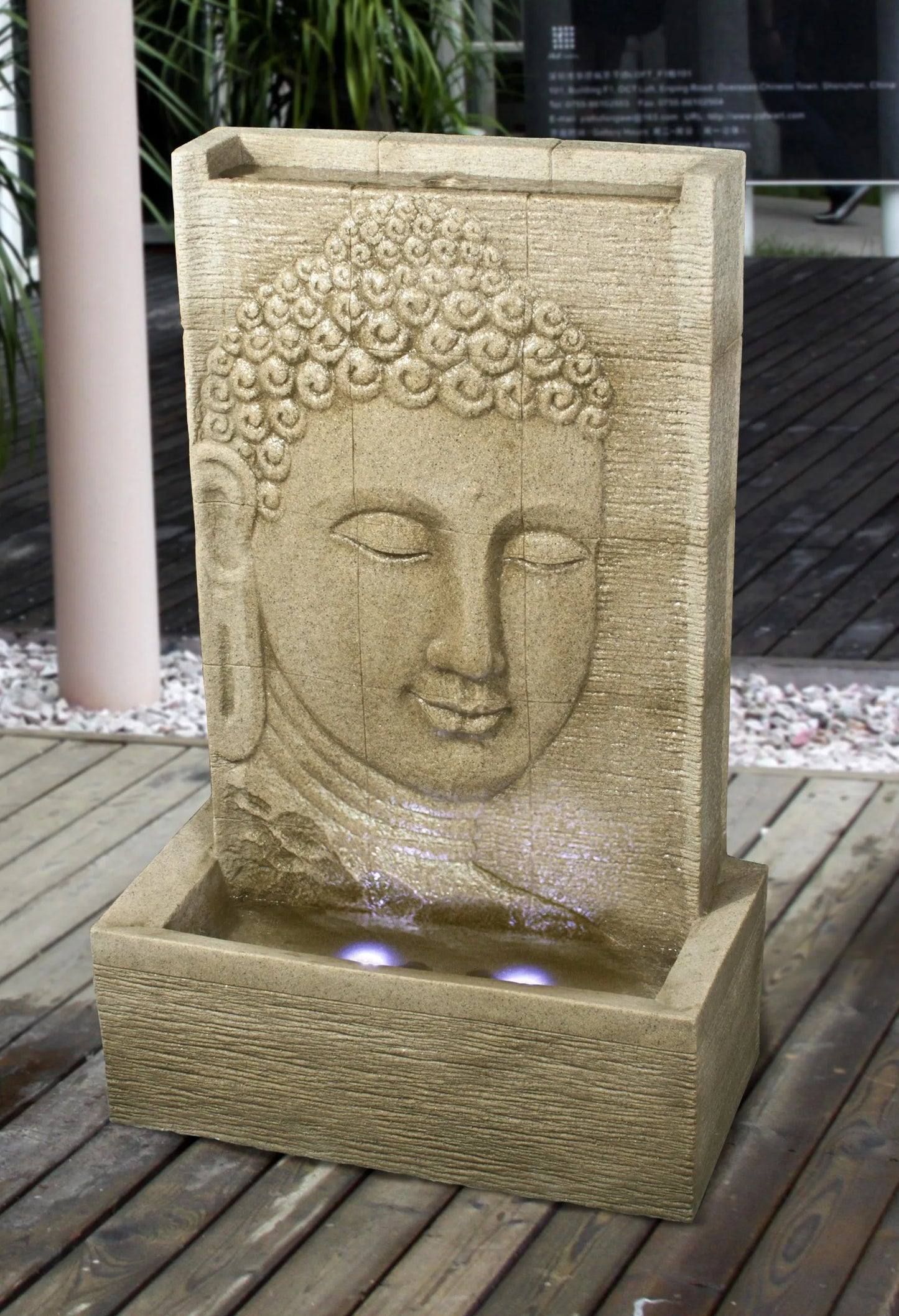 Modern Buddha Face LED Light Wall Water Feature
