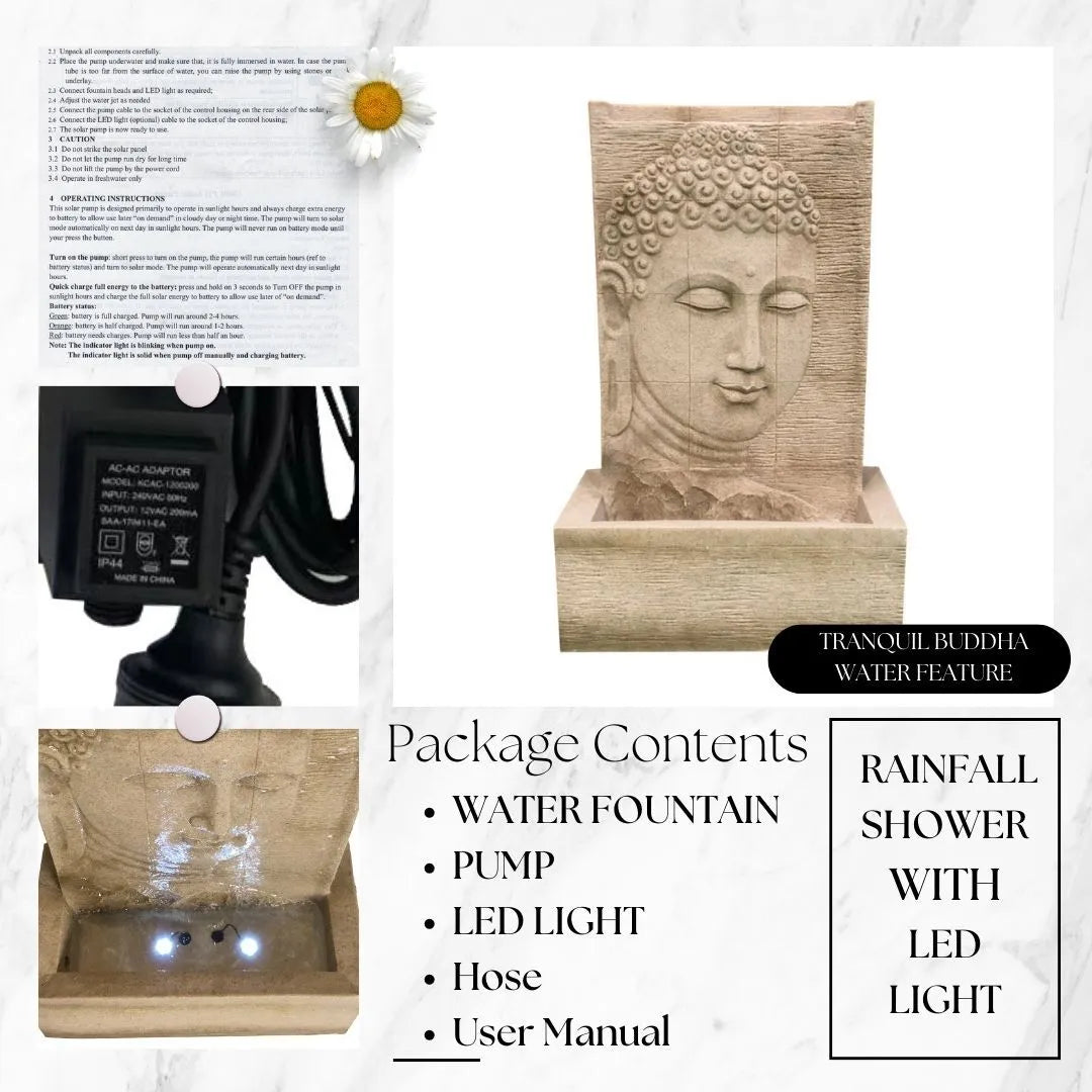 Modern Buddha Face LED Light Wall Water Feature