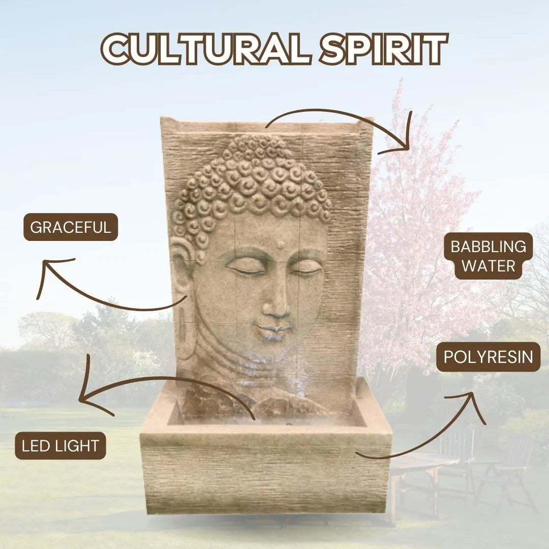 Modern Buddha Face LED Light Wall Water Feature