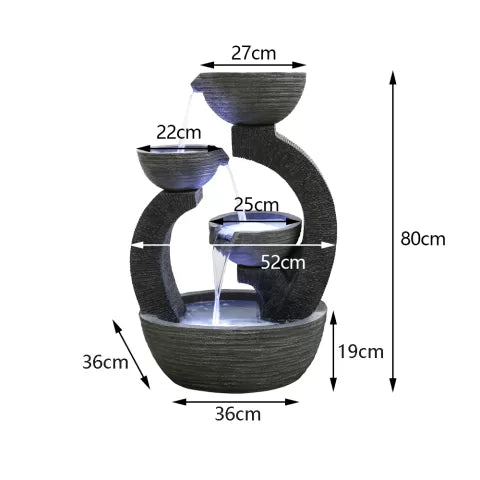 Modern Arch Tiered Bowls LED Light Water Feature