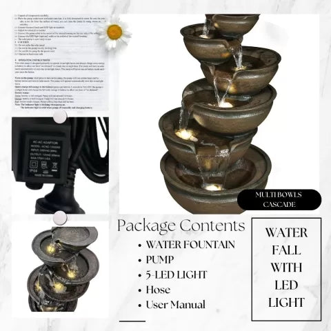 Modern Cascading Zen bowls  Water Feature with LED Light