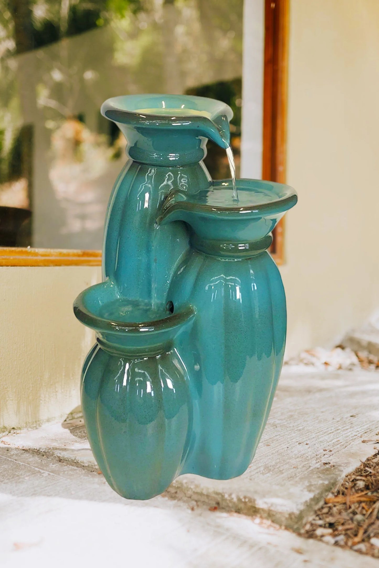 Triple Ceramic Vase Water Feature With LED Lighting