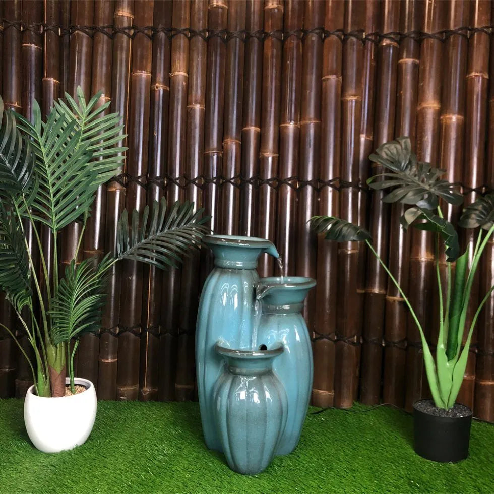 Triple Ceramic Vase Water Feature With LED Lighting