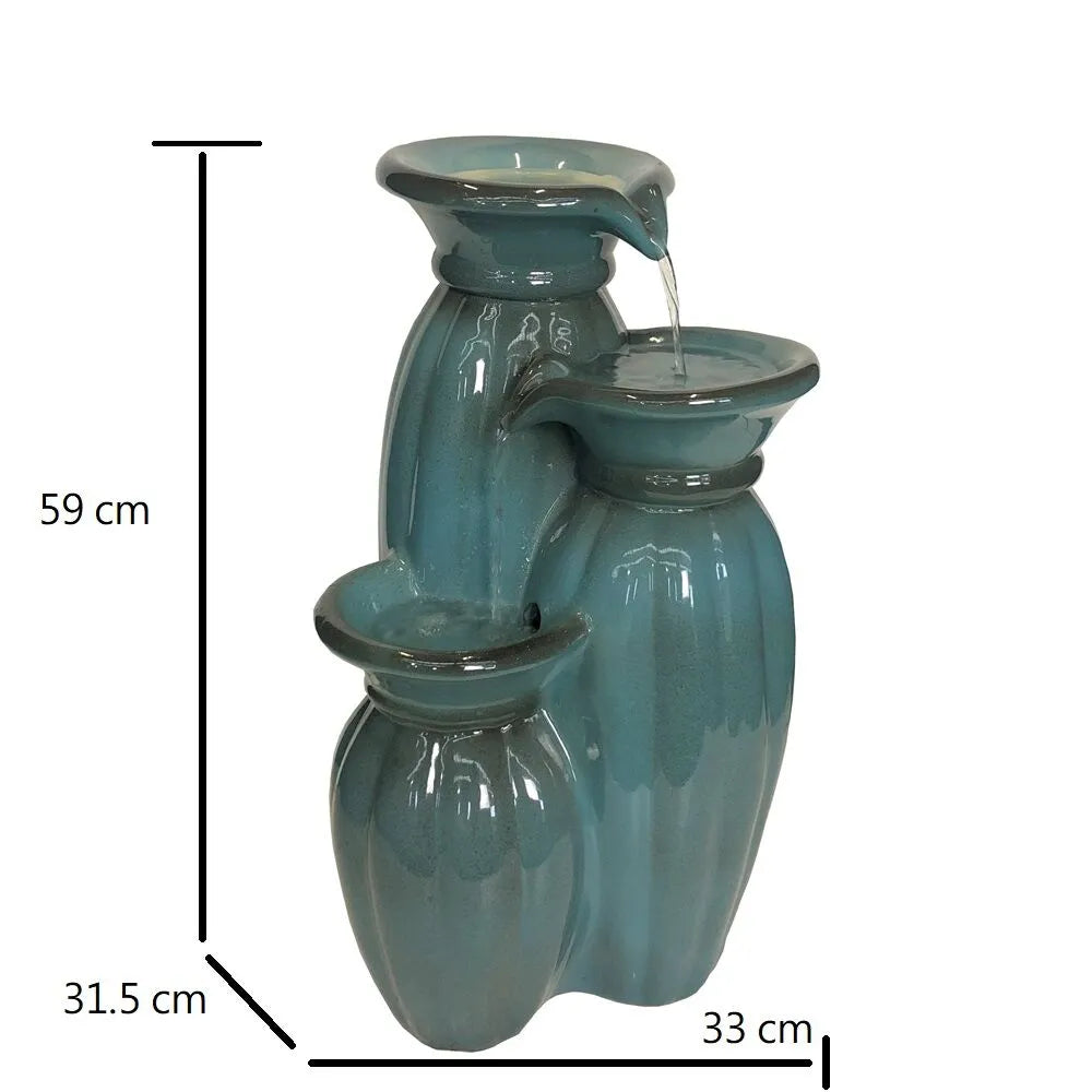 Triple Ceramic Vase Water Feature With LED Lighting