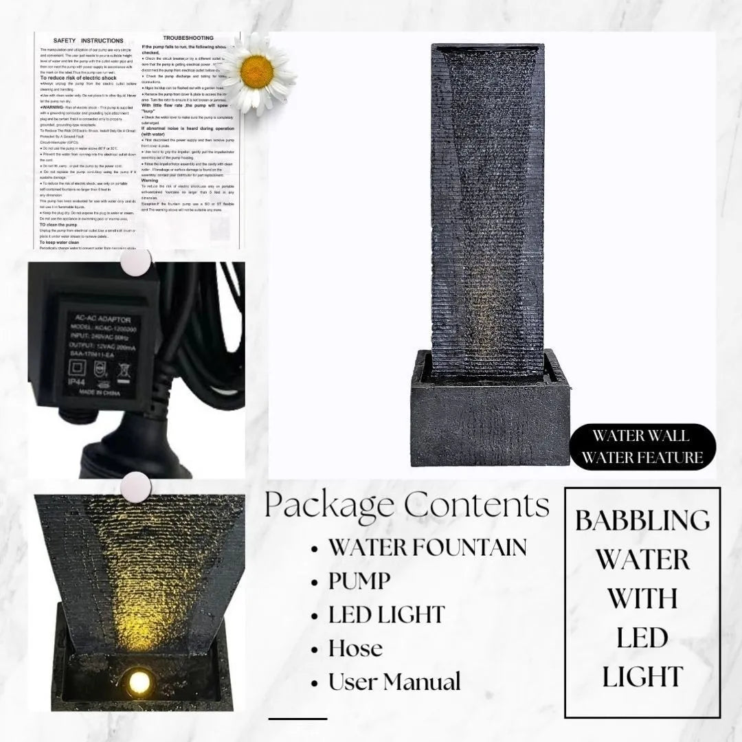Serenfall Modern Wall water feature with led light