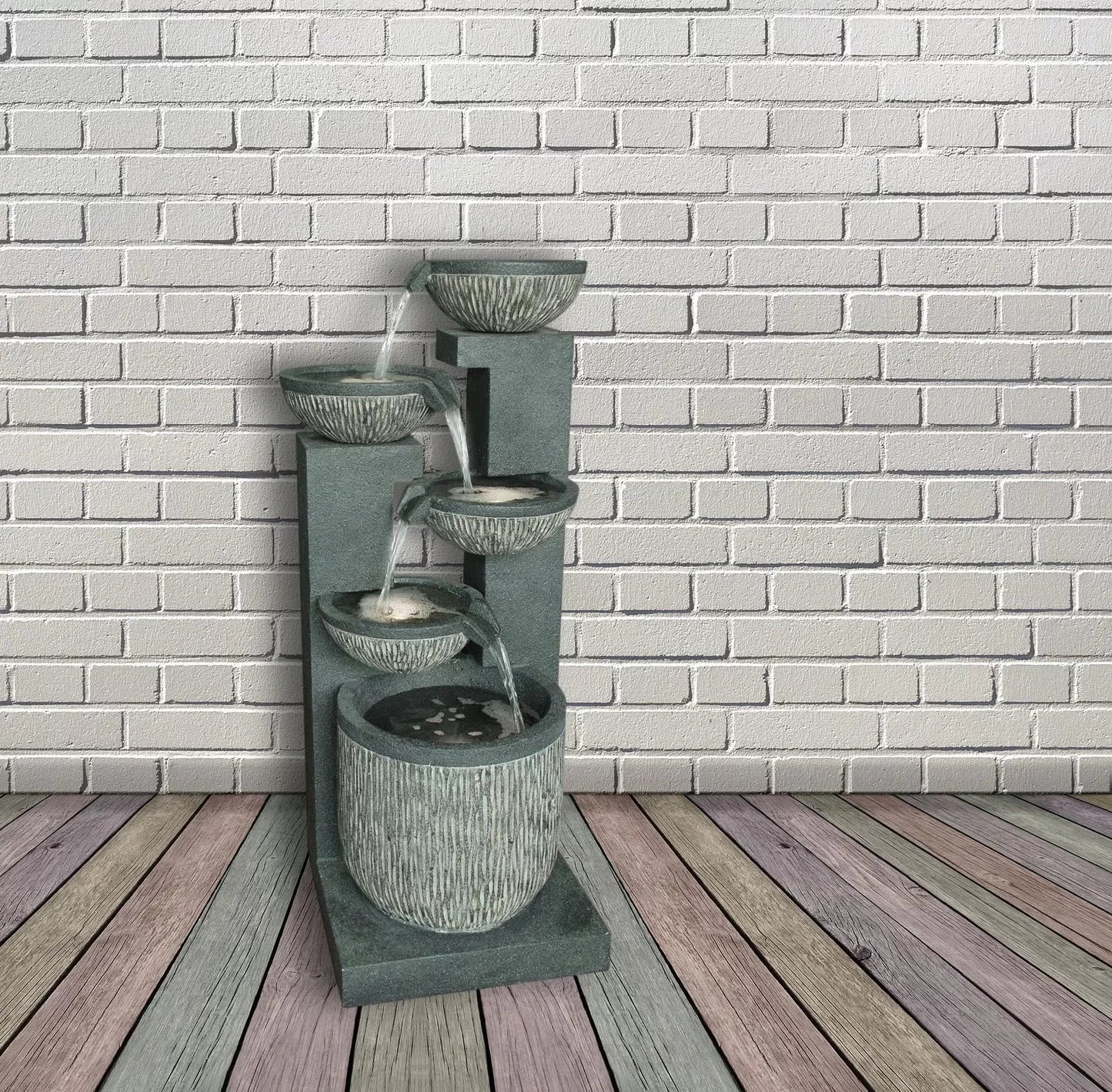 Modern Cascading Bowls Water Feature with LED Lights
