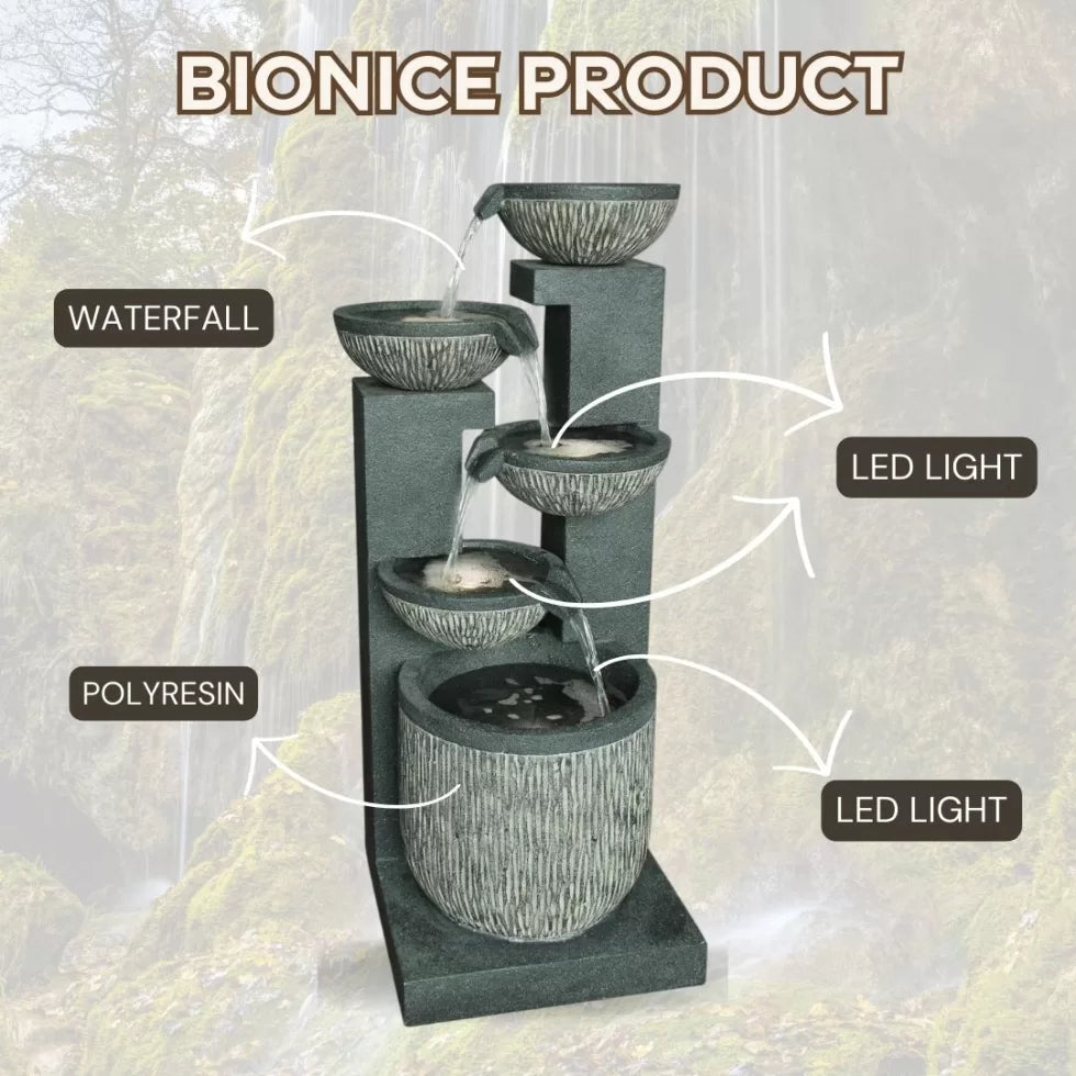 Modern Cascading Bowls Water Feature with LED Lights