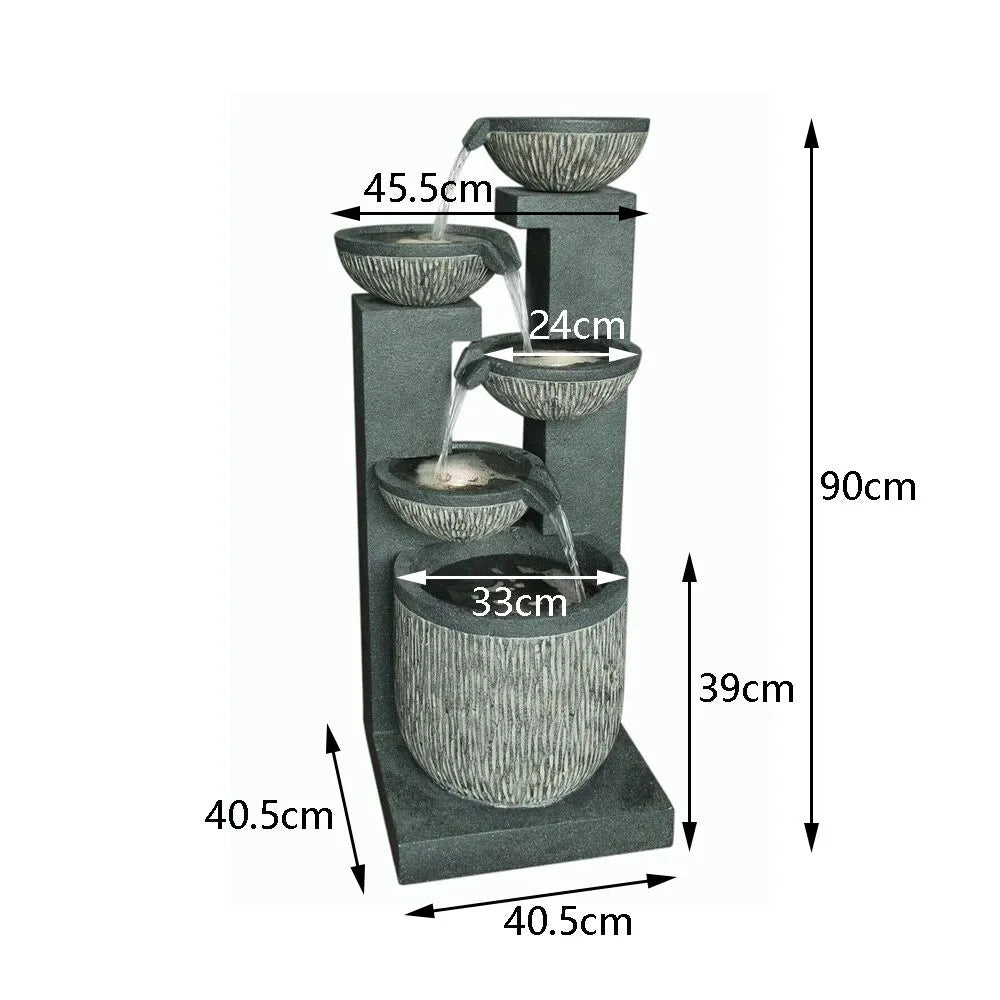 Modern Cascading Bowls Water Feature with LED Lights