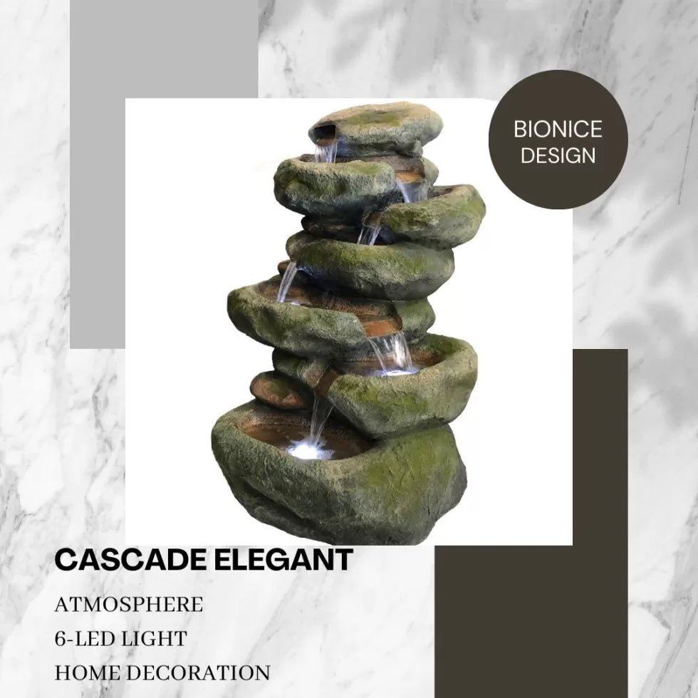 Rustic rock cascading LED light water feature