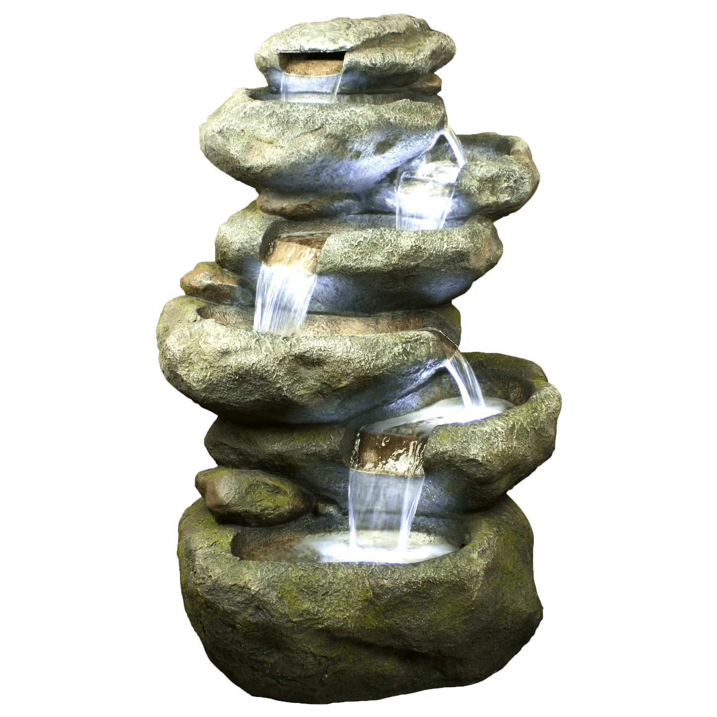 Rustic rock cascading LED light water feature