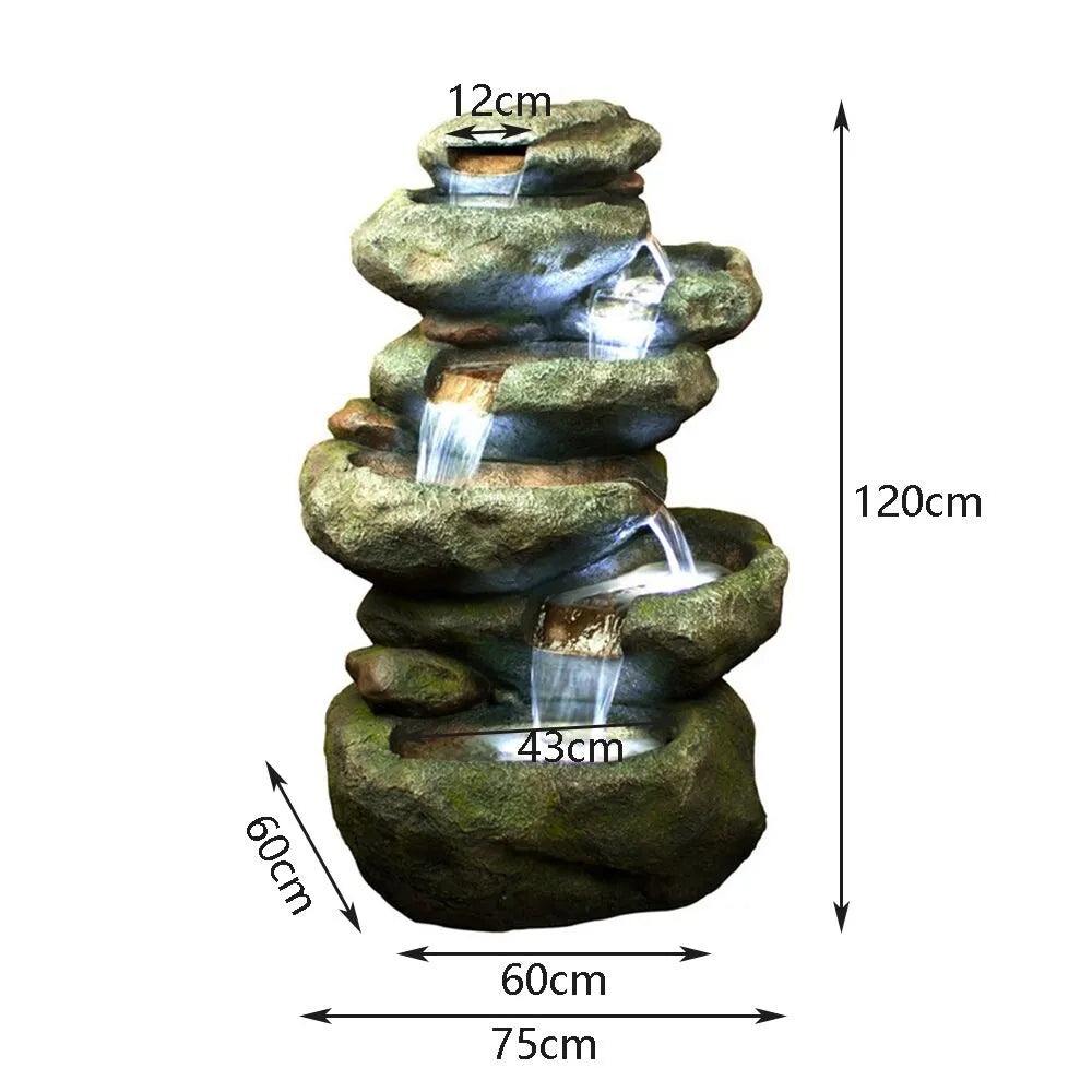Rustic rock cascading LED light water feature