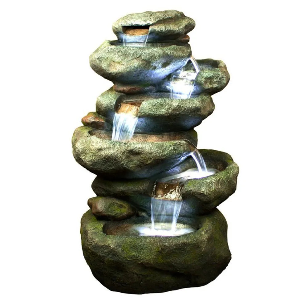 Rustic rock cascading LED light water feature