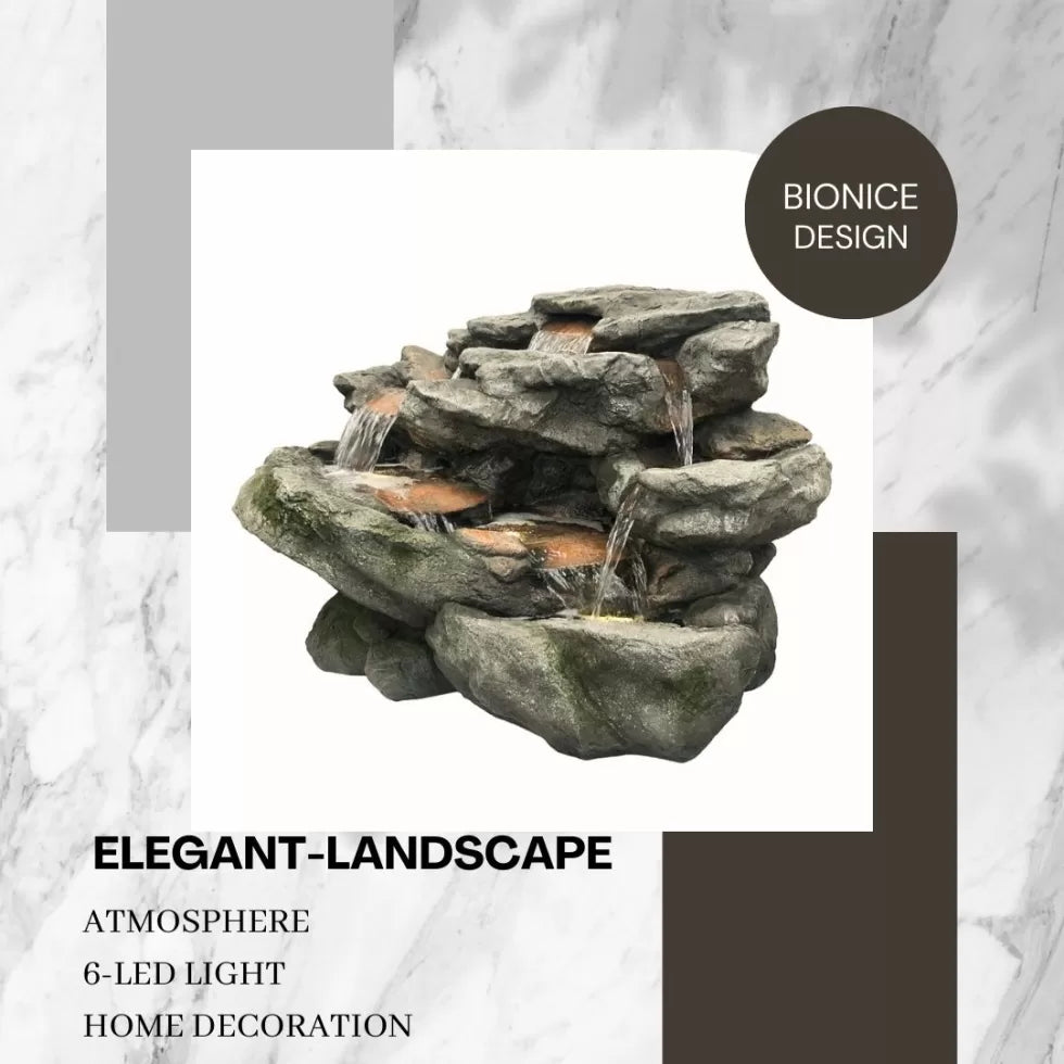 Garden Rock Waterfall Water Feature With LED Light